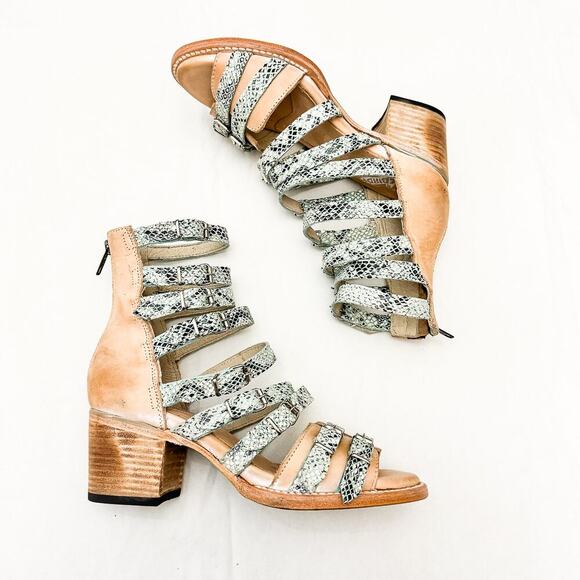 FreeBird Turquoise Casandra Sandal Bootie Distressed Tan Strappy Shoes Size 8 - Picture 7 of 7